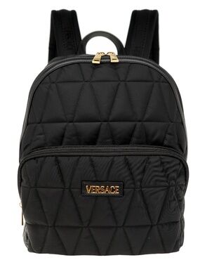 Versace Myth Embroidered Logo Backpack Quilted Black Nylon New